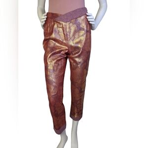 Y2K Floral Metallic "Art Pants" With Lace Trim, Size 4-6, Maximalist